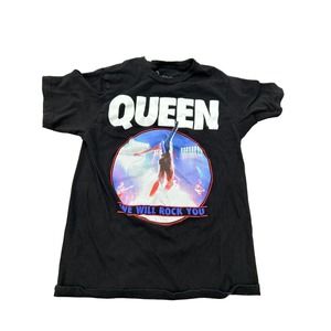 Queen We‎ Will Rock You Tee Shirt Mens Small Black Cotton Short Sleeve Crew Neck